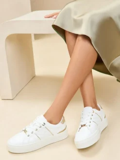 Lipsy White Standard Fit Flat Chunky Flatform Stripe Lace Up Trainers Best