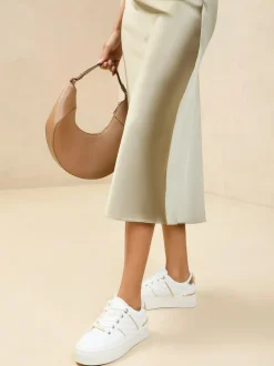 Lipsy White Standard Fit Flat Chunky Flatform Stripe Lace Up Trainers Best
