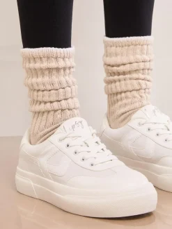 Lipsy White Wide Fit Chunky Canvas Lace Up Sports Trainers Hot
