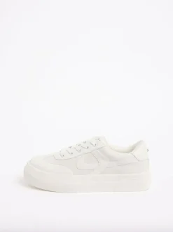 Lipsy White Wide Fit Chunky Canvas Lace Up Sports Trainers Hot