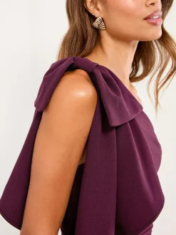 Lipsy One Shoulder Bow Jumpsuit Wine Best