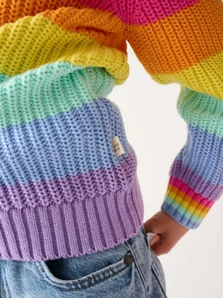 Little Bird by Jools Oliver Knitted Colourblock Jumper Pastel Rainbow Stripe Sale