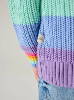 Little Bird by Jools Oliver Knitted Colourblock Jumper Pastel Rainbow Stripe Sale