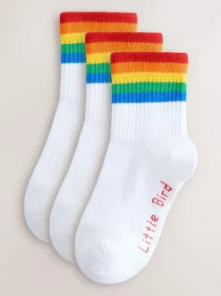 Little Bird by Jools Oliver Ankle Socks 3 Pack White Bright Rainbow Stripe New