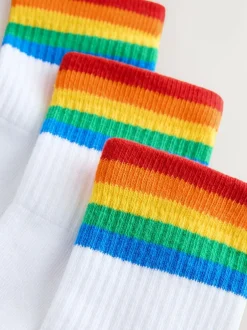 Little Bird by Jools Oliver Ankle Socks 3 Pack White Bright Rainbow Stripe New