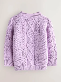 Little Bird by Jools Oliver Knitted Cable Cotton Cardigan Lilac Purple Discount