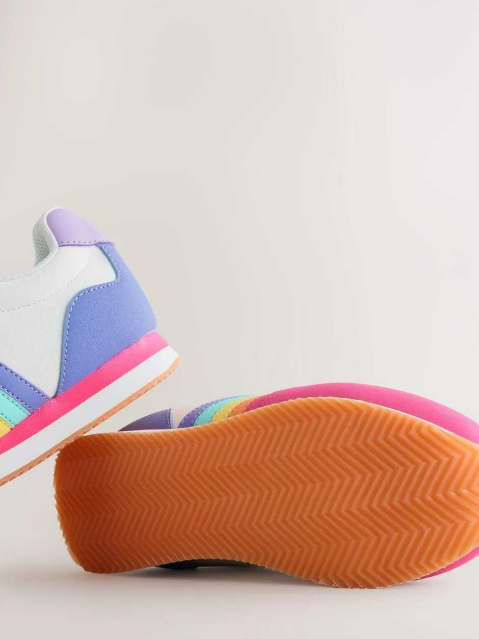 Little Bird by Jools Oliver Pink Older Pastel Rainbow Retro Runner Trainers