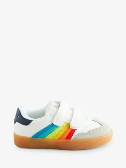Little Bird by Jools Oliver White Younger Gum Sole Trainers with Rainbow Stripe