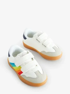 Little Bird by Jools Oliver White Younger Gum Sole Trainers with Rainbow Stripe