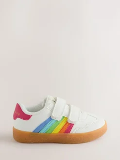 Little Bird by Jools Oliver White Younger Gum Sole Trainers with Rainbow Stripe Outlet