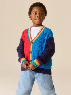 Little Bird by Jools Oliver Knitted V-Neck Cardigan Bright Colourblock Outlet