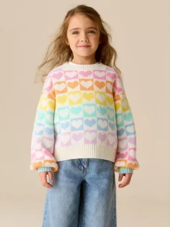 Little Bird by Jools Oliver Knitted Colourblock Jumper Pastel Rainbow Hearts New