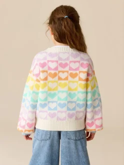 Little Bird by Jools Oliver Knitted Colourblock Jumper Pastel Rainbow Hearts New