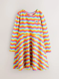 Little Bird by Jools Oliver Long Sleeve Skater Dress Rainbow Wave Clearance