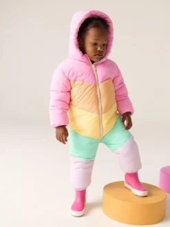 Little Bird by Jools Oliver Pink Pastel Rainbow Colourblock Shower Resistant Snowsuit Discount