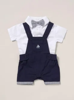 Little Gent 100% Cotton Bodysuit Shirt Dungarees and Bowtie Outfit Set Light Blue Online