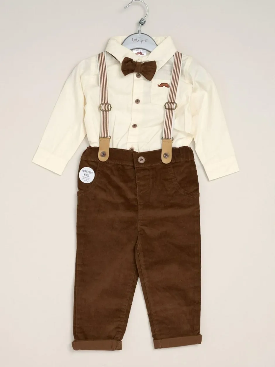 Little Gent Corduroy Bow Tie Mock Shirt and Trousers With Braces Outfit Set Best