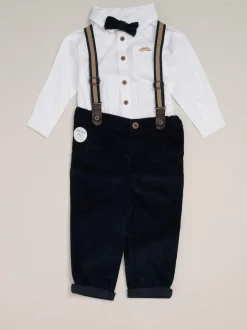 Little Gent Corduroy Bow Tie Mock Shirt and Trousers With Braces Outfit Set Sale