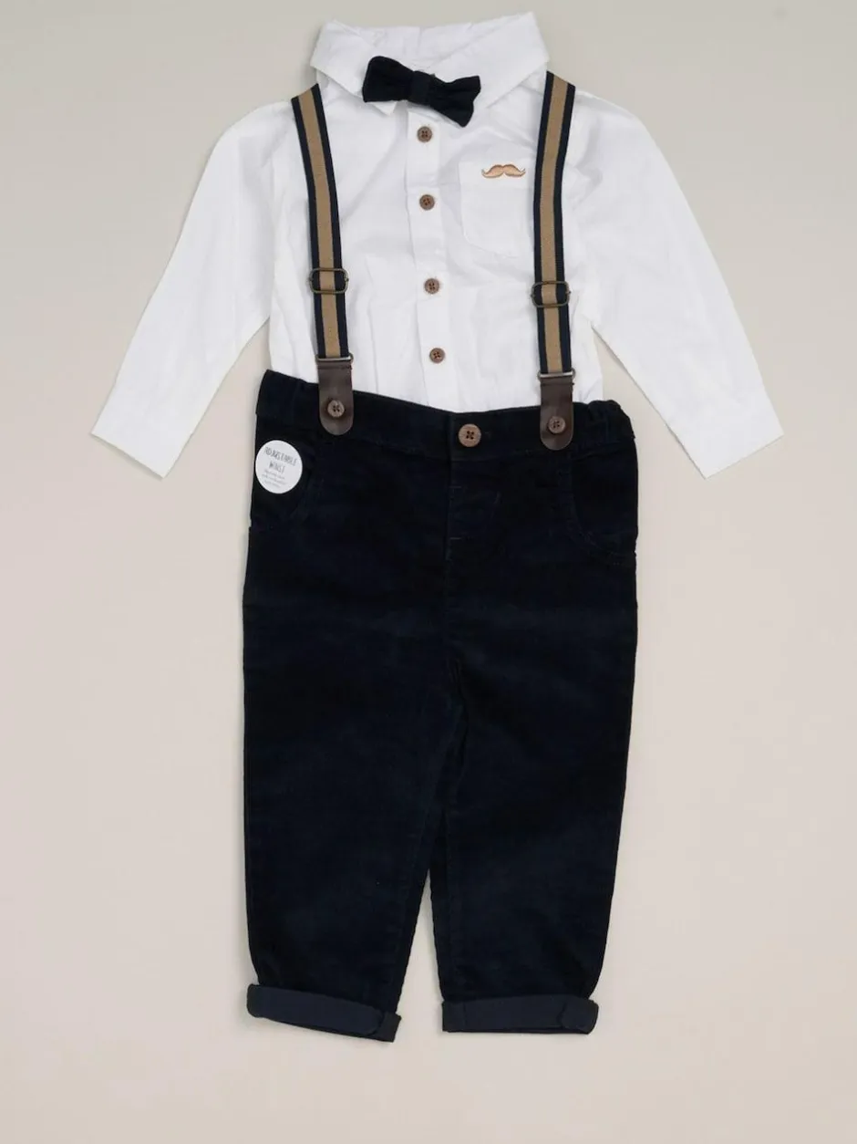 Little Gent Corduroy Bow Tie Mock Shirt and Trousers With Braces Outfit Set Sale
