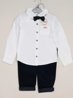 Little Gent Corduroy Bow Tie Mock Shirt and Trousers With Braces Outfit Set Sale