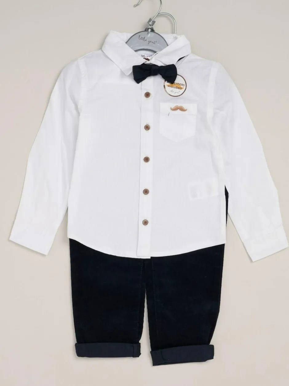 Little Gent Corduroy Bow Tie Mock Shirt and Trousers With Braces Outfit Set Sale