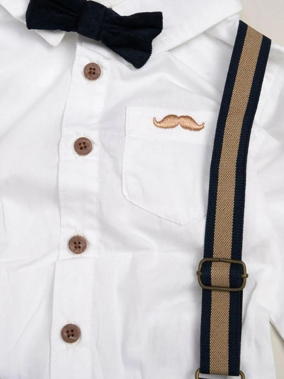 Little Gent Corduroy Bow Tie Mock Shirt and Trousers With Braces Outfit Set Sale