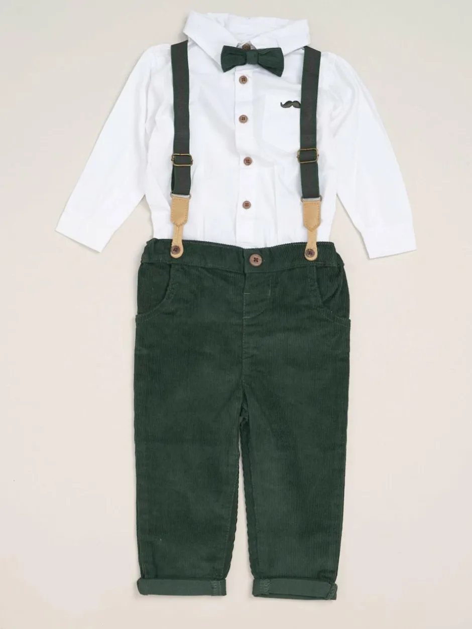 Little Gent Corduroy Bow Tie Mock Shirt and Trousers With Braces Outfit Set Hot