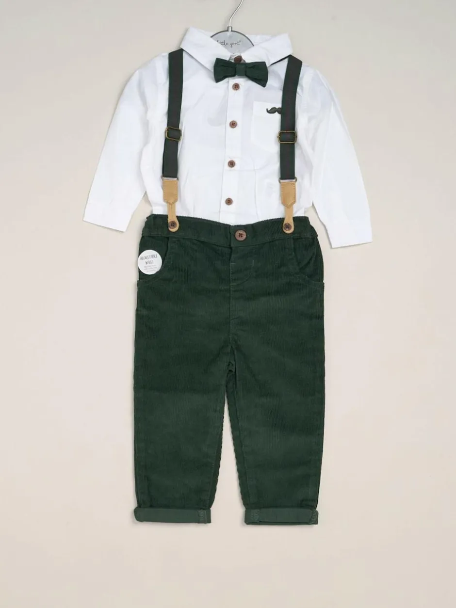 Little Gent Corduroy Bow Tie Mock Shirt and Trousers With Braces Outfit Set Hot