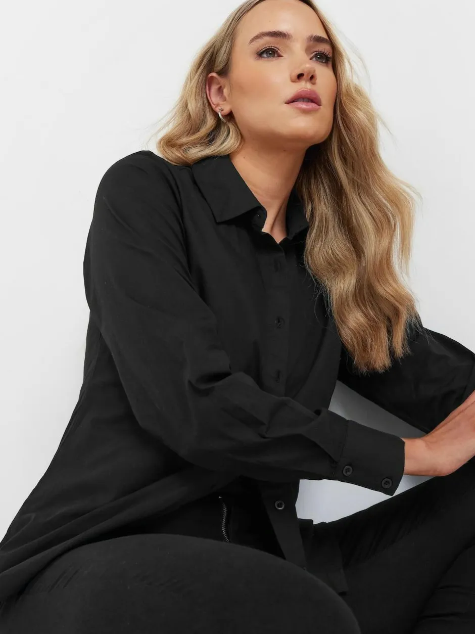 Long Tall Sally Black Fitted 100% Cotton Shirt Best