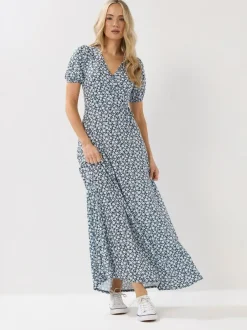 Long Tall Sally Blue Ditsy Wrap Maxi Dress Discount