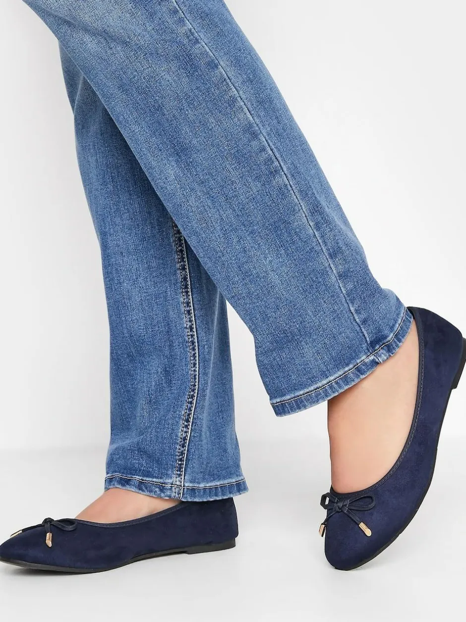 Long Tall Sally Blue Wide-Fit Ballerina Faux Suedette Pumps Discount