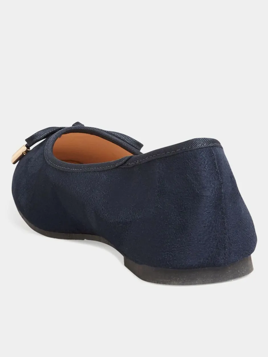 Long Tall Sally Blue Wide-Fit Ballerina Faux Suedette Pumps Discount