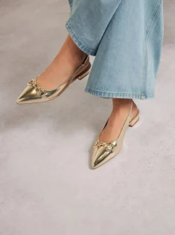 Long Tall Sally Metal Trim Sling Back Shoes Gold Best
