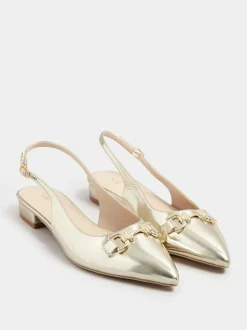 Long Tall Sally Metal Trim Sling Back Shoes Gold Best