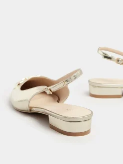 Long Tall Sally Metal Trim Sling Back Shoes Gold Best