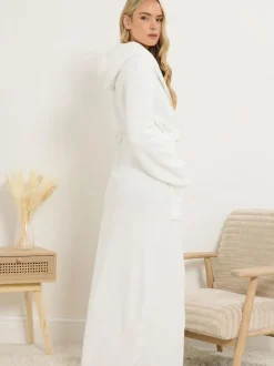 Long Tall Sally White Cotton Touch Hooded Maxi Robe Clearance