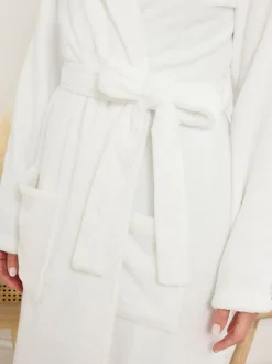 Long Tall Sally White Cotton Touch Hooded Maxi Robe Clearance