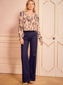 Love & Roses Beige Animal Notch Neck Long Sleeve Blouse Clearance