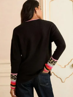 Love & Roses Petite Crew Neck Cosy Jumper Black Animal Print Heart Online