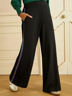 Love & Roses Contrast Side Stripe Wide Leg Trousers Black New