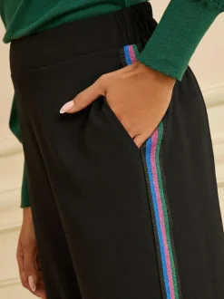 Love & Roses Contrast Side Stripe Wide Leg Trousers Black New