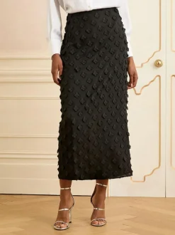 Love & Roses 3D Floral Midi Skirt Black Discount