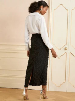 Love & Roses 3D Floral Midi Skirt Black Discount