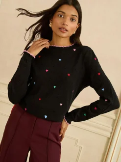 Love & Roses Embroidered Detail Knitted Jumper Black Outlet
