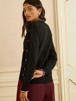 Love & Roses Embroidered Detail Knitted Jumper Black Outlet