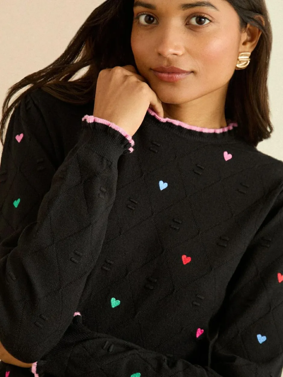 Love & Roses Embroidered Detail Knitted Jumper Black Outlet