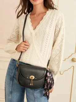 Love & Roses Saddle Cross-Body Bag Black Suedette Online