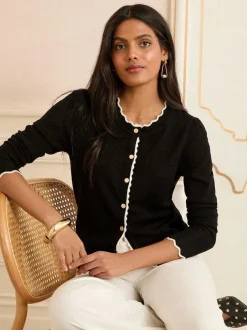 Love & Roses Petite Knitted Cardigan Black Tipped Scallop Sale