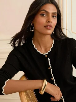 Love & Roses Petite Knitted Cardigan Black Tipped Scallop Sale