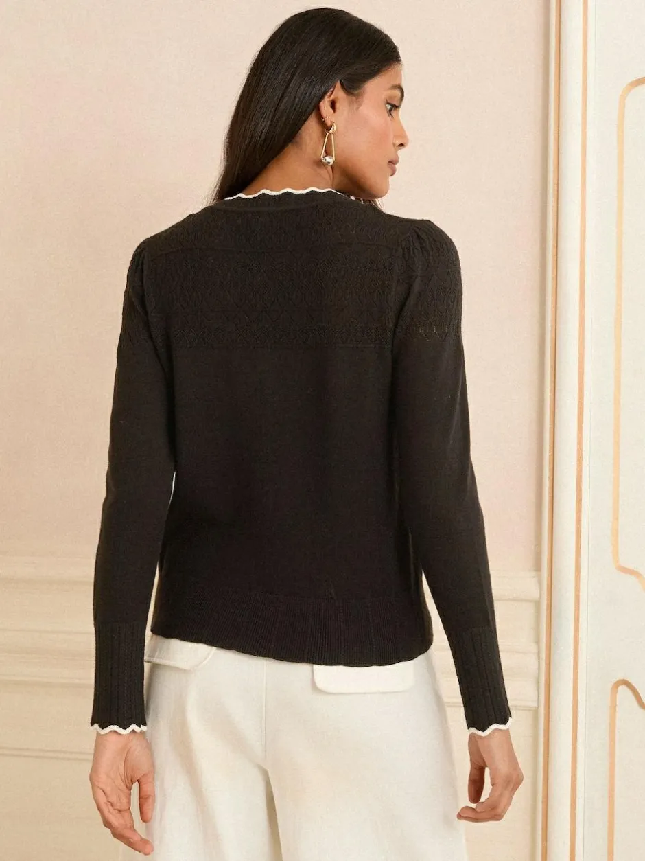 Love & Roses Petite Knitted Cardigan Black Tipped Scallop Sale